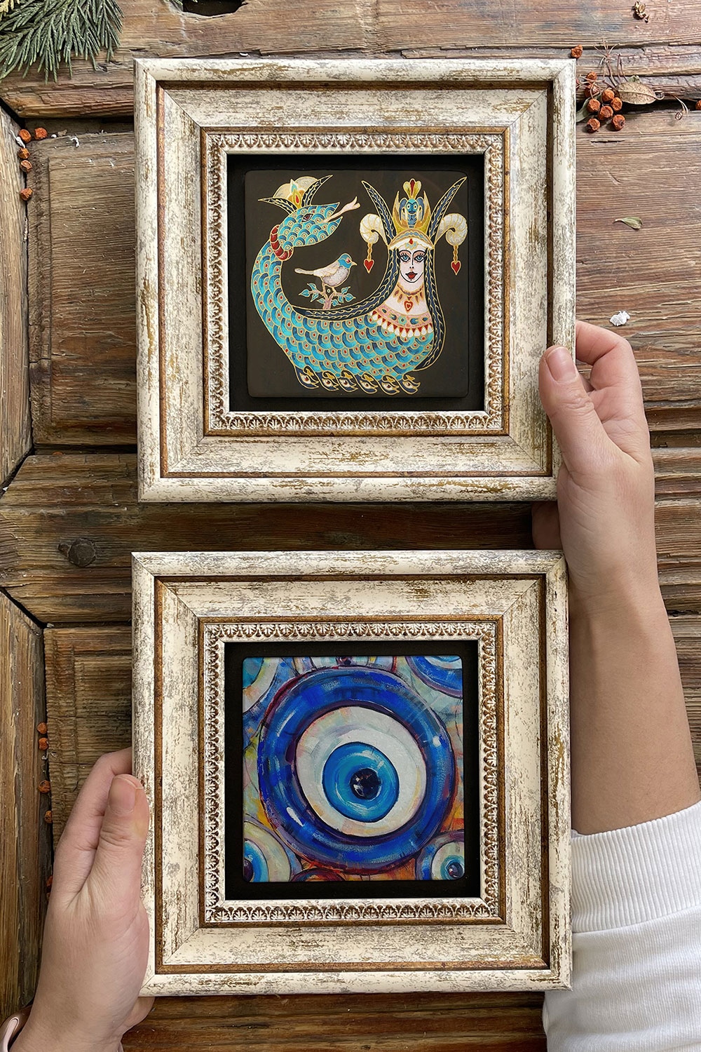 Oscar Stone Decor Çerçeveli Taş Duvar Dekoru Tablo 20x20cm 2'li Set (1213-1488) Şahmeran Fil