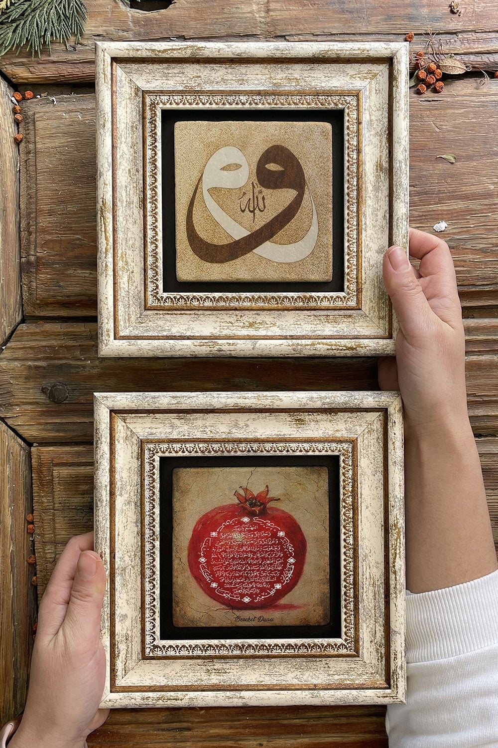 Oscar Stone Decor Çerçeveli Taş Duvar Dekoru Tablo 20x20cm 2'li Set (1104-337) Bereket Nar Vav