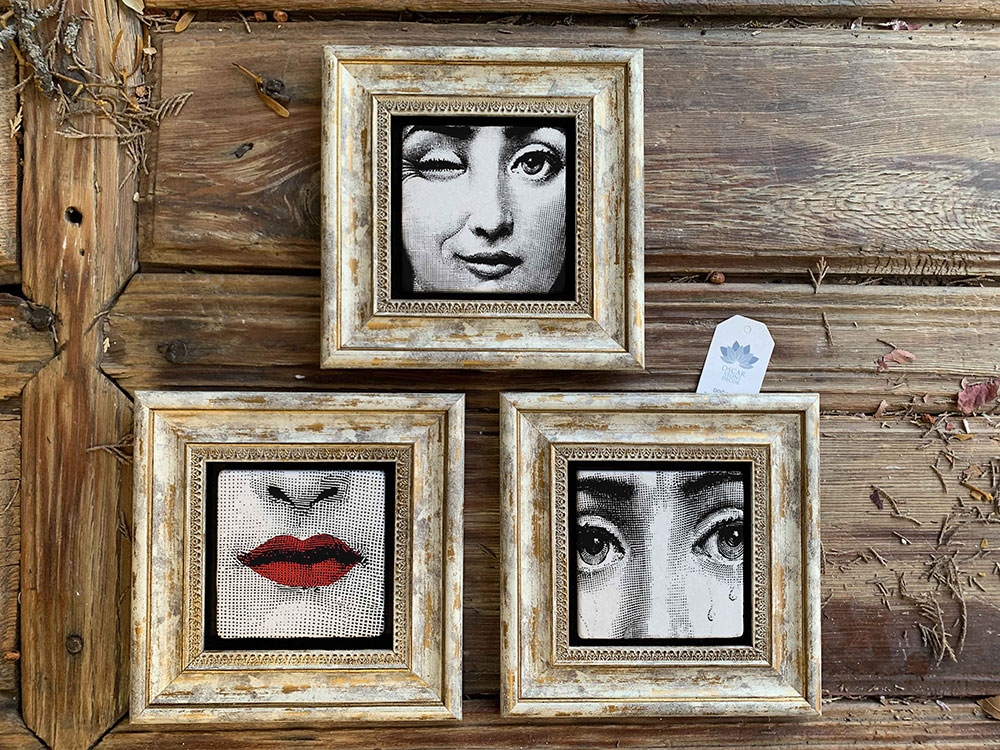 Oscar Stone Decor Çerçeveli Taş Duvar Dekoru Tablo 3'lü Set 20x20cm Fornasetti Tabloları