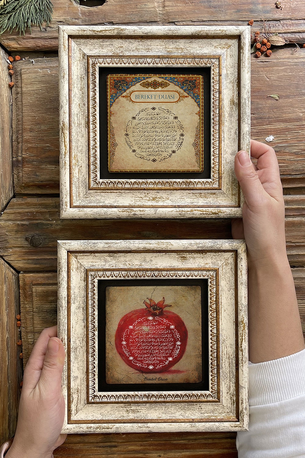 Oscar Stone Decor Çerçeveli Taş Duvar Dekoru Tablo 20x20cm 2'li Set (1104-462) Bereket Bereket Dua