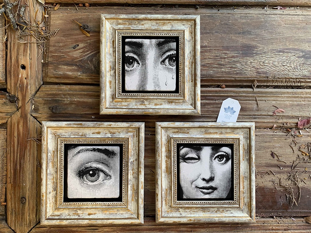 Oscar Stone Decor Çerçeveli Taş Duvar Dekoru Tablo 3'lü Set 20x20cm Fornasetti Tabloları