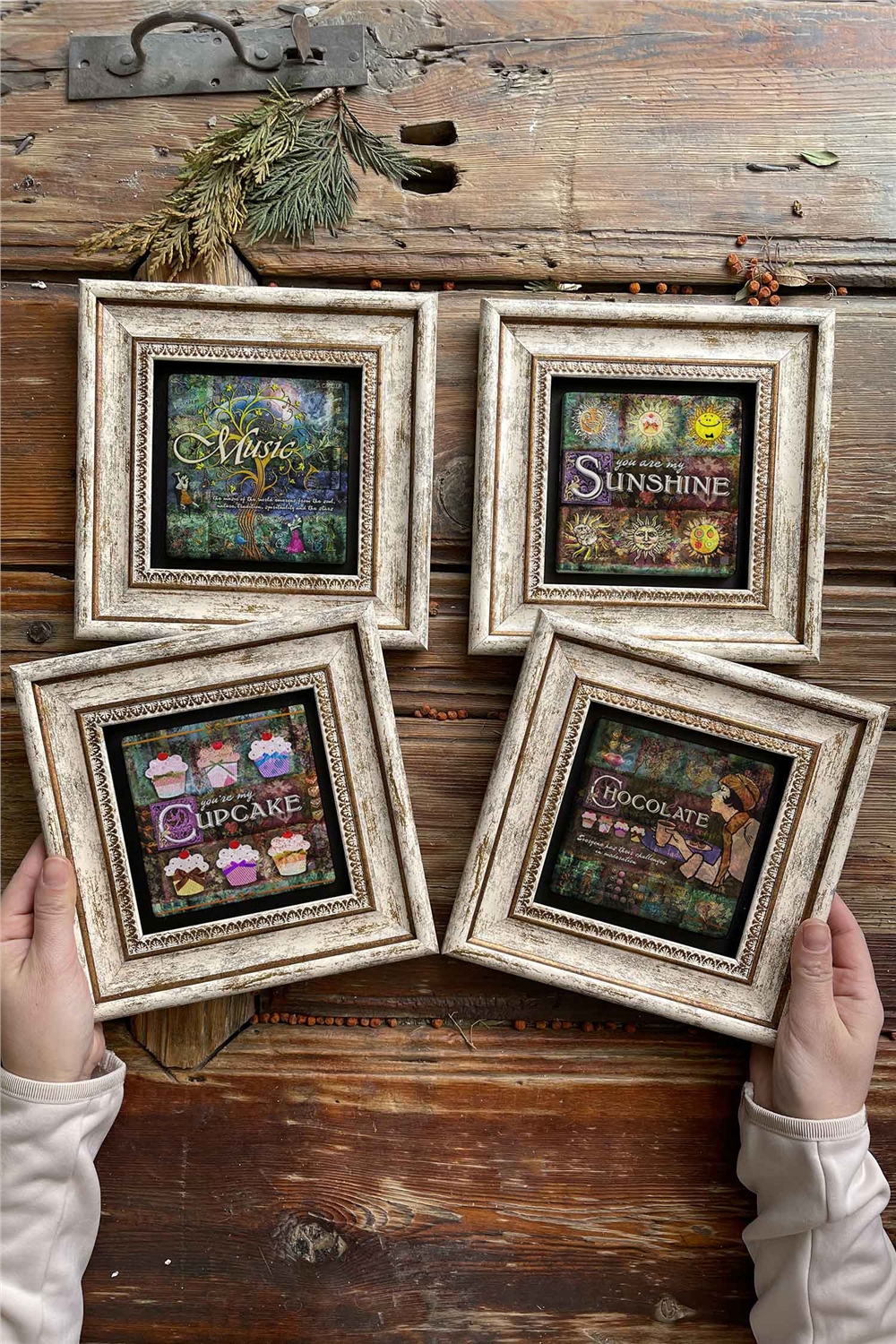 Oscar Stone Decor Çerçeveli Taş Tablo Duvar Dekoru 20x20cm 4'lü Set