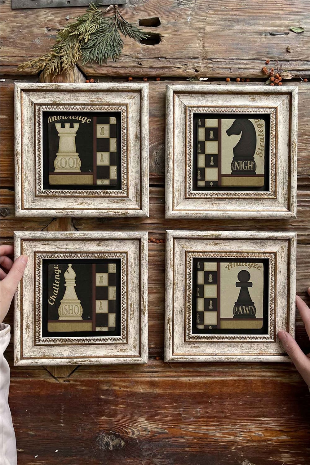 Oscar Stone Decor Çerçeveli Taş Tablo Duvar Dekoru 20x20cm 4'lü Set