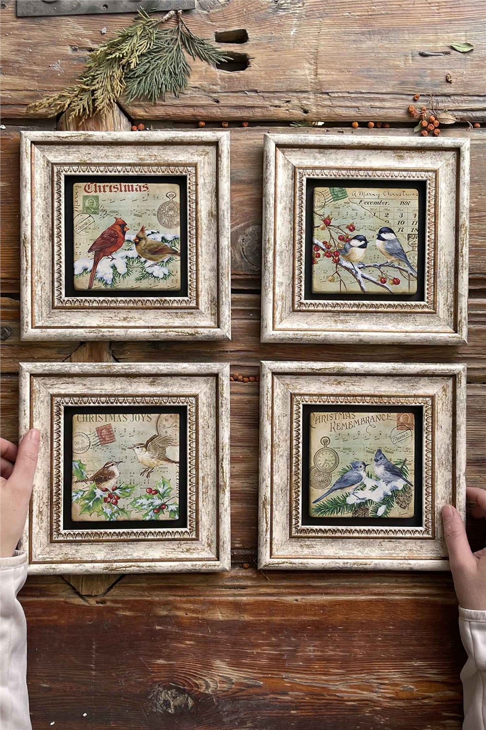 Oscar Stone Decor Çerçeveli Taş Tablo Duvar Dekoru 20x20cm 4'lü Set Kuş Seti