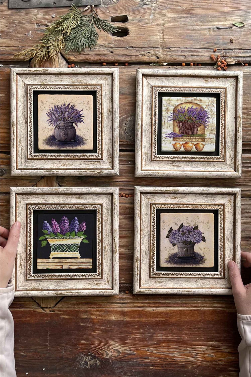 Oscar Stone Decor Çerçeveli Taş Tablo Duvar Dekoru 20x20cm 4'lü Set