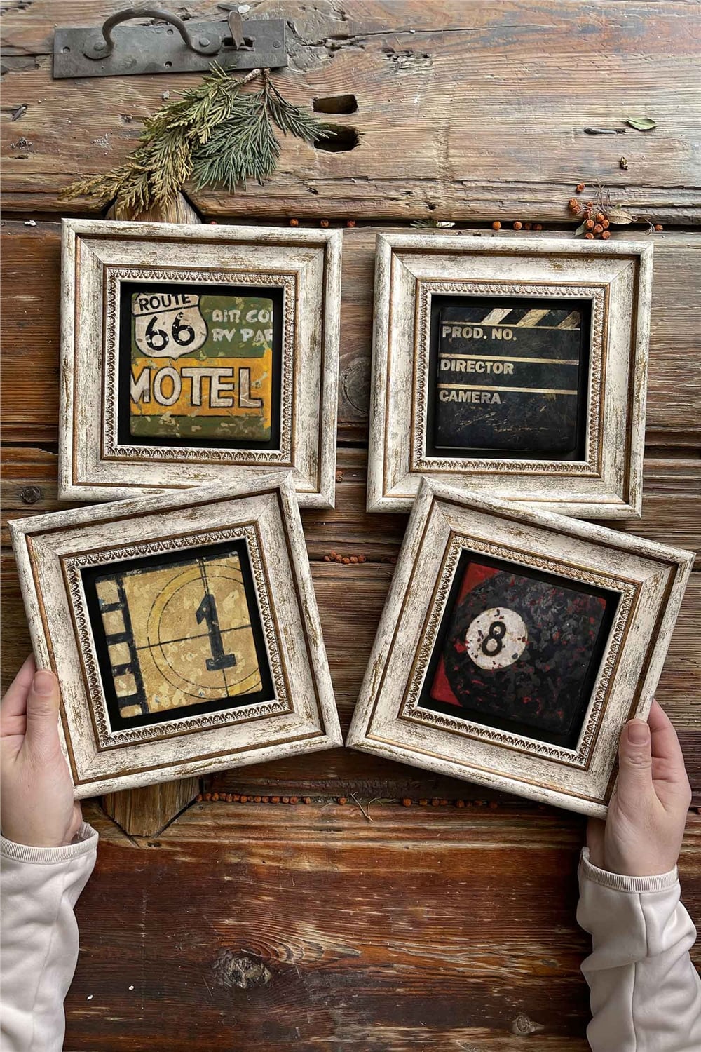 Oscar Stone Decor Çerçeveli Taş Tablo Duvar Dekoru 20x20cm 4'lü Set