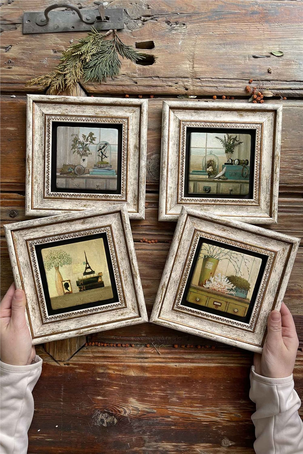 Oscar Stone Decor Çerçeveli Taş Tablo Duvar Dekoru 20x20cm 4'lü Set