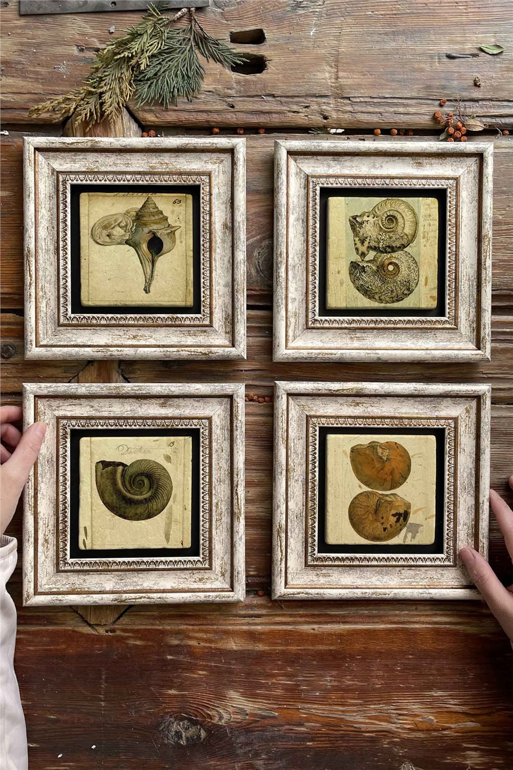 Oscar Stone Decor Çerçeveli Taş Tablo Duvar Dekoru 20x20cm 4'lü Set