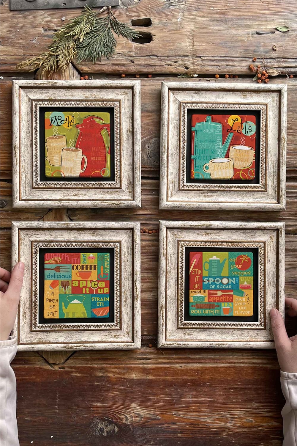 Oscar Stone Decor Çerçeveli Taş Tablo Duvar Dekoru 20x20cm 4'lü Set