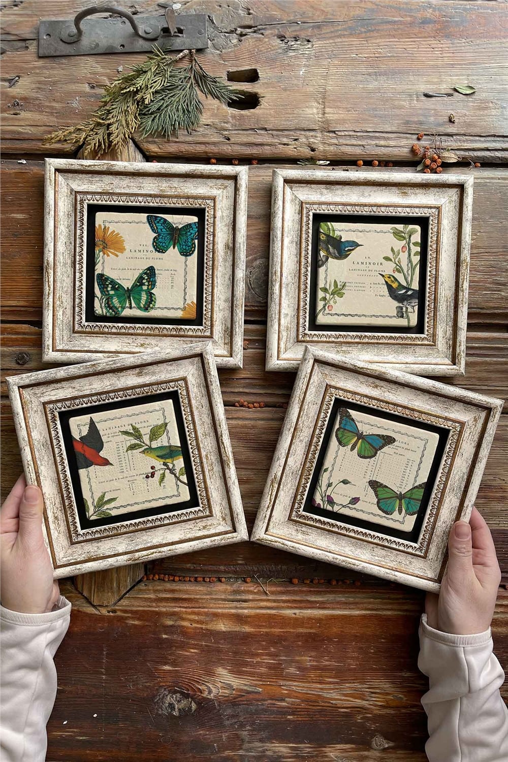 Oscar Stone Decor Çerçeveli Taş Tablo Duvar Dekoru 20x20cm 4'lü Set