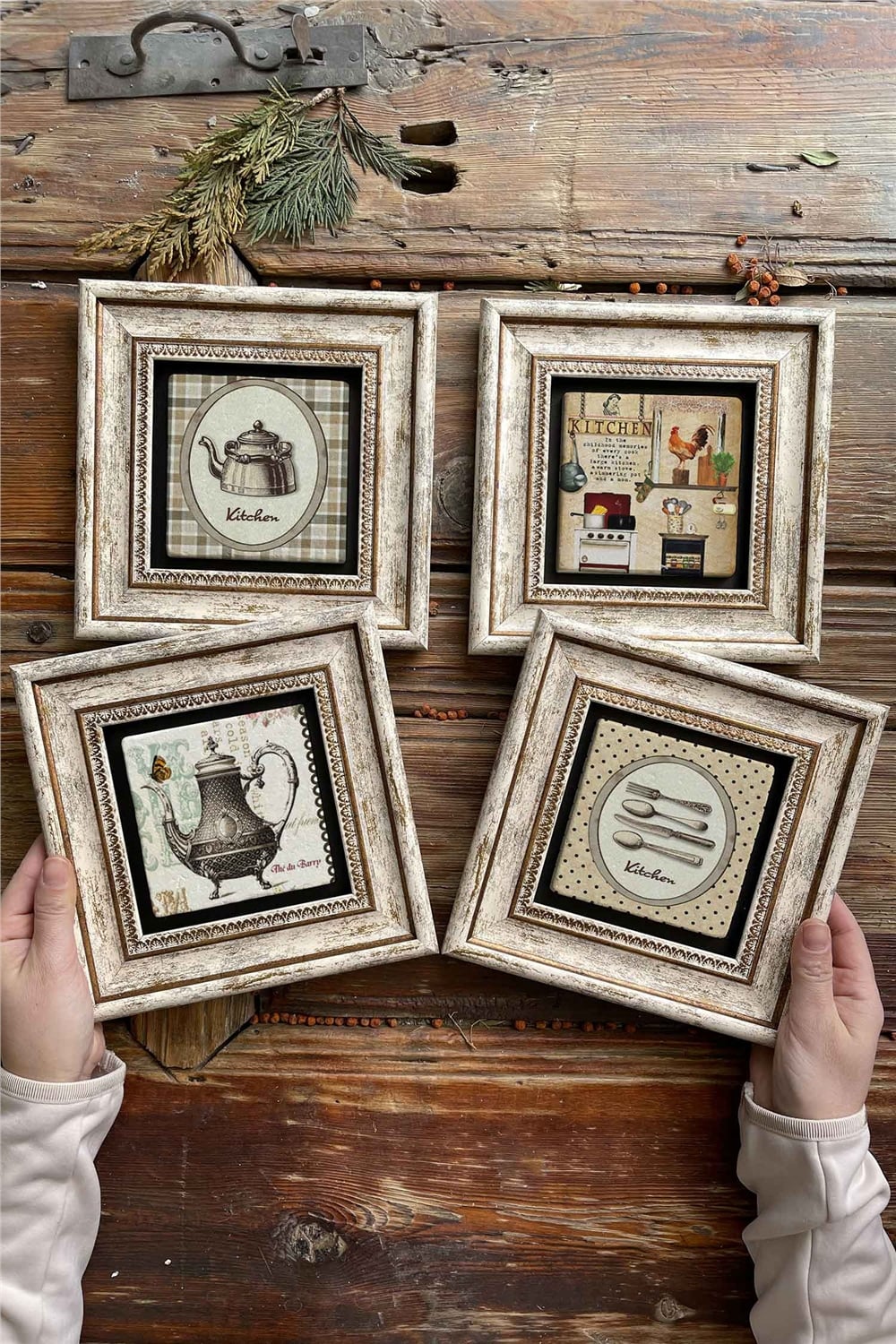Oscar Stone Decor Çerçeveli Taş Tablo Duvar Dekoru 20x20cm 4'lü Set