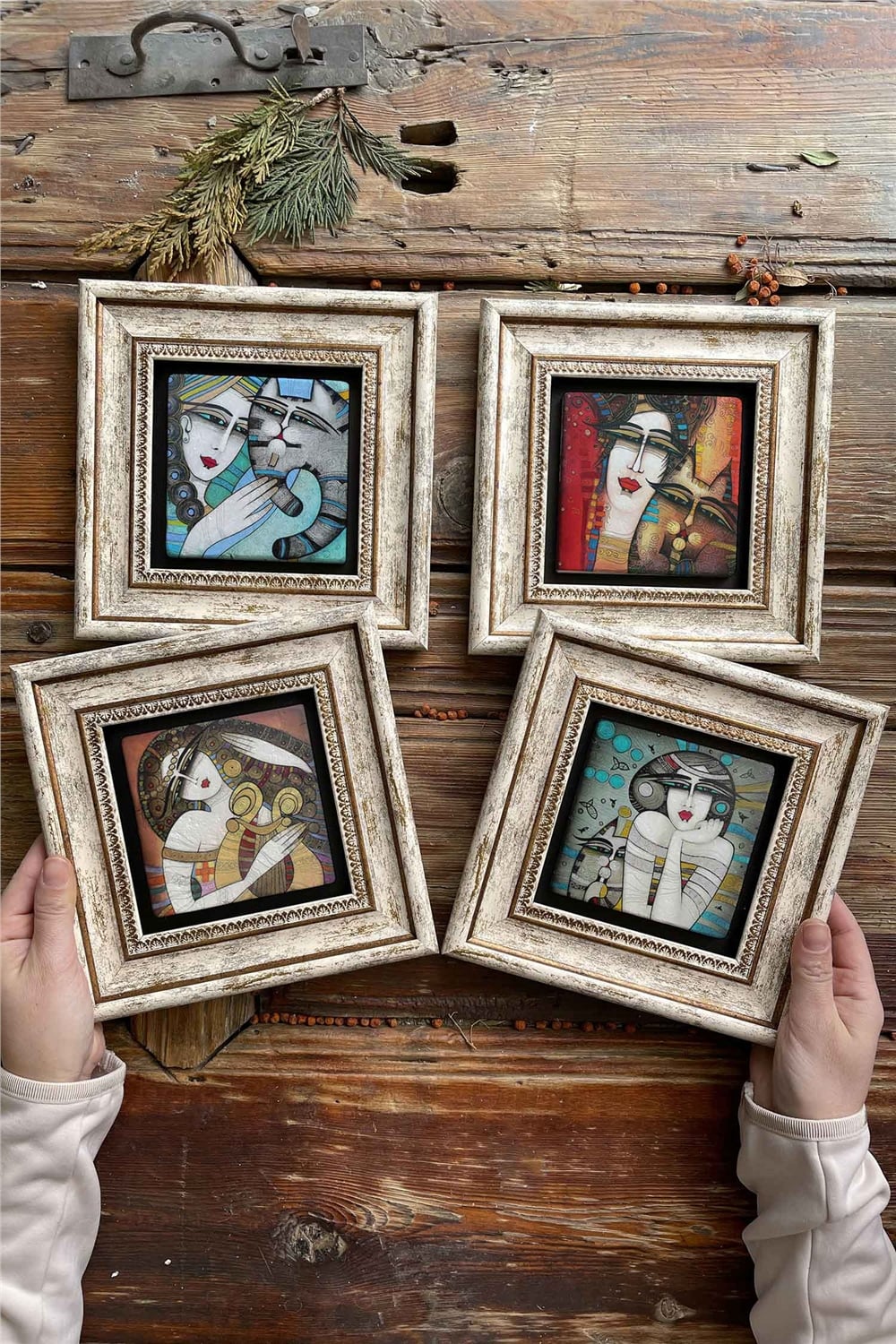 Oscar Stone Decor Çerçeveli Taş Tablo Duvar Dekoru 20x20cm 4'lü Set