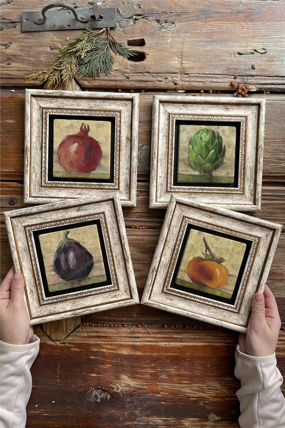 Oscar Stone Decor Çerçeveli Taş Tablo Duvar Dekoru 20x20cm 4'lü Set