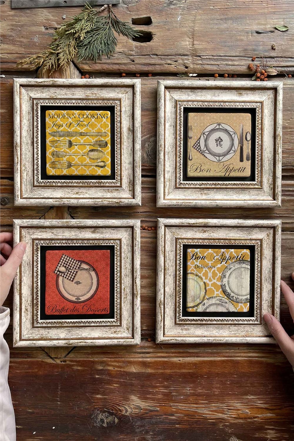 Oscar Stone Decor Çerçeveli Taş Tablo Duvar Dekoru 20x20cm 4'lü Set