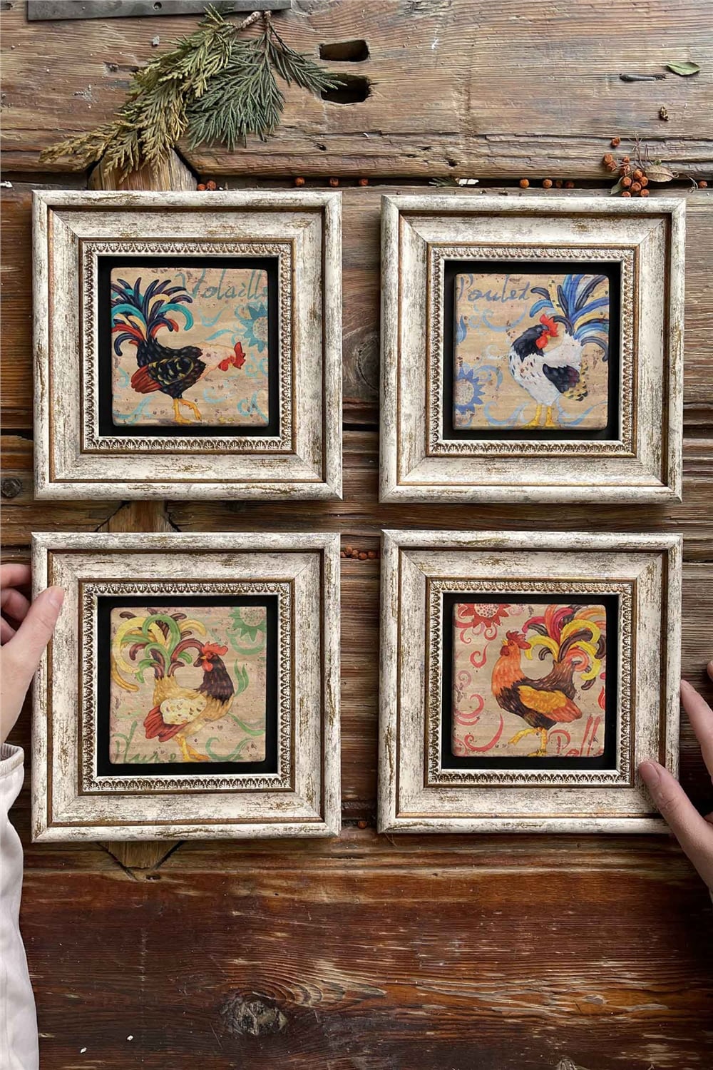 Oscar Stone Decor Çerçeveli Taş Tablo Duvar Dekoru 20x20cm 4'lü Set