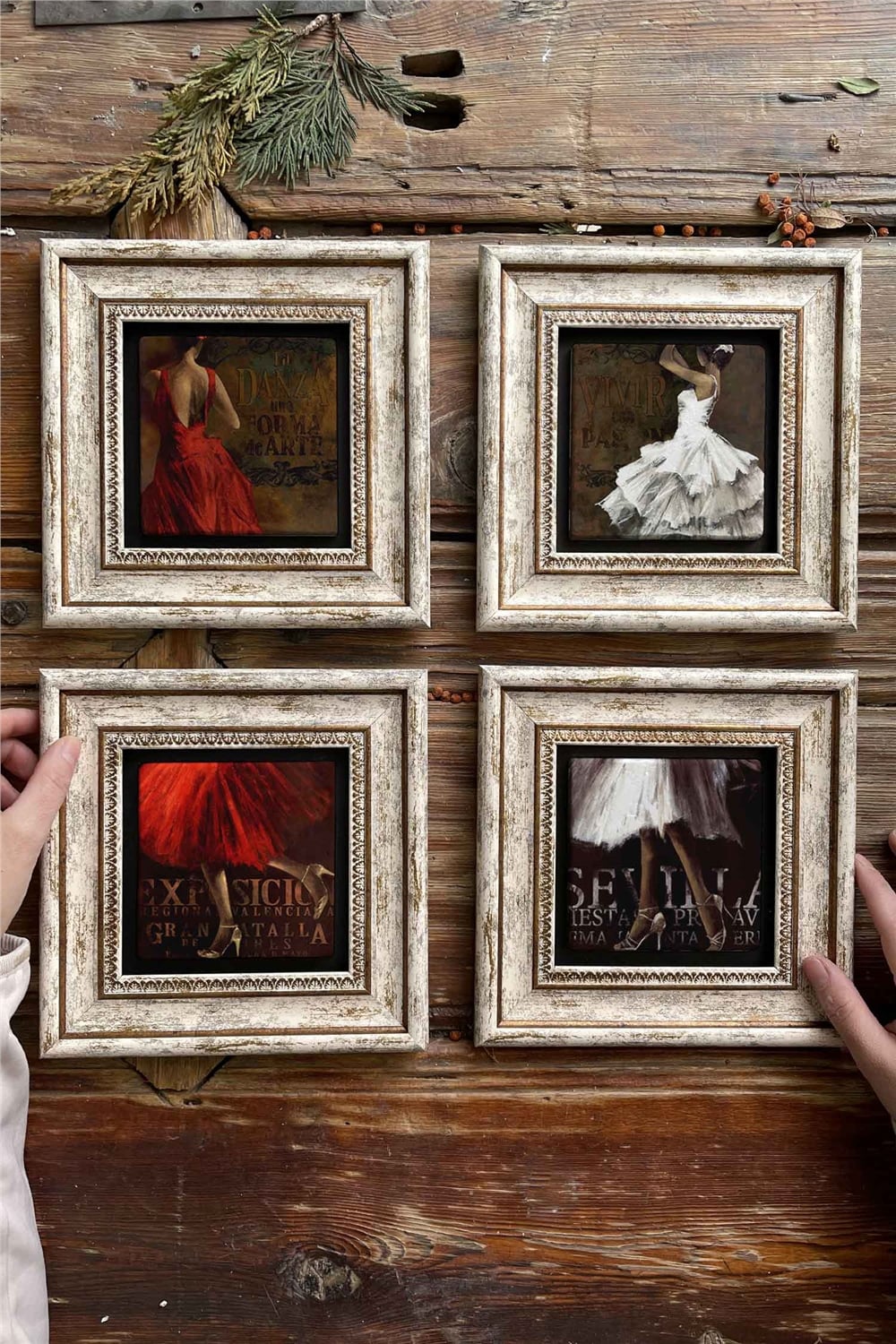 Oscar Stone Decor Çerçeveli Taş Tablo Duvar Dekoru 20x20cm 4'lü Set