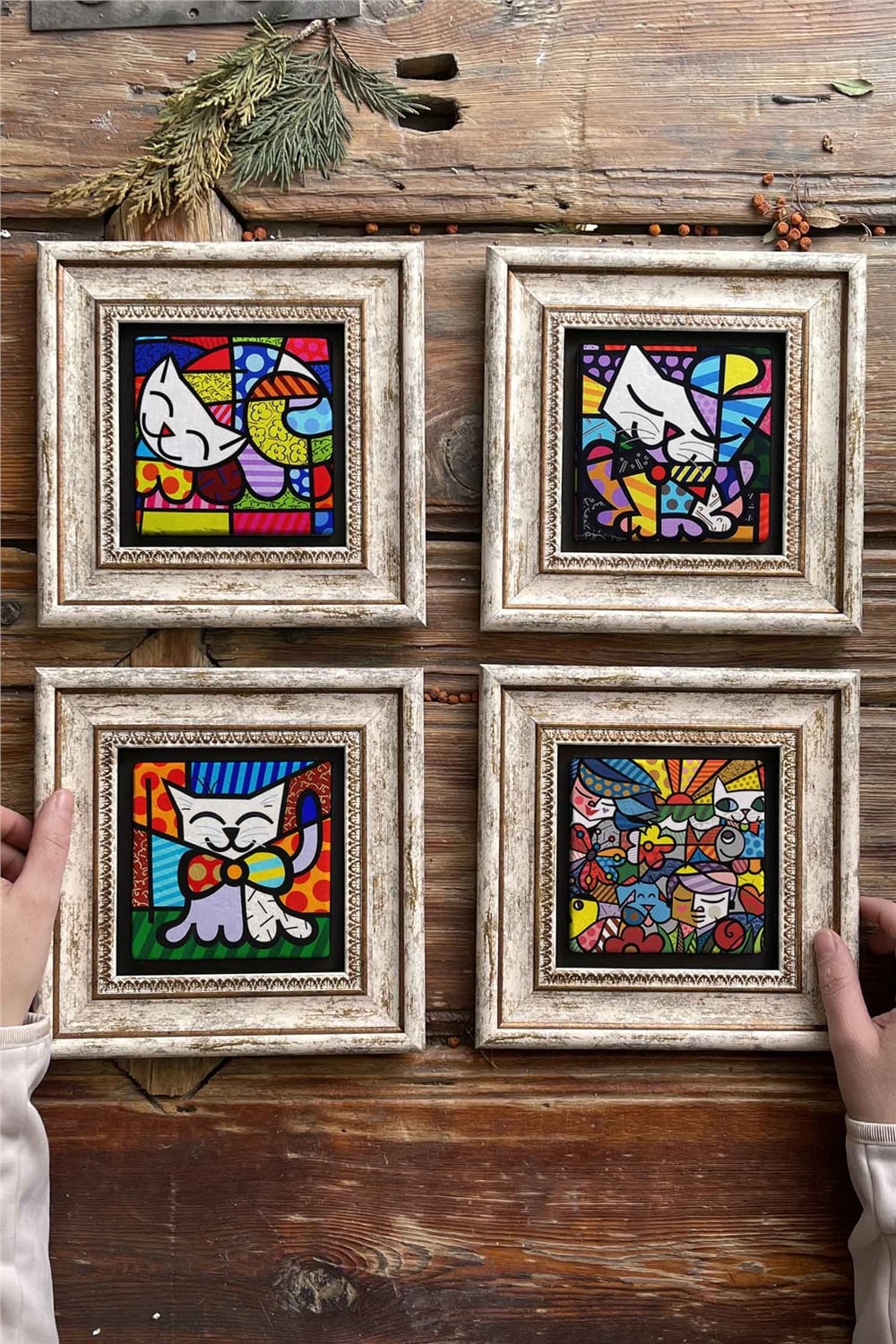 Oscar Stone Decor Çerçeveli Taş Tablo Duvar Dekoru 20x20cm 4'lü Set