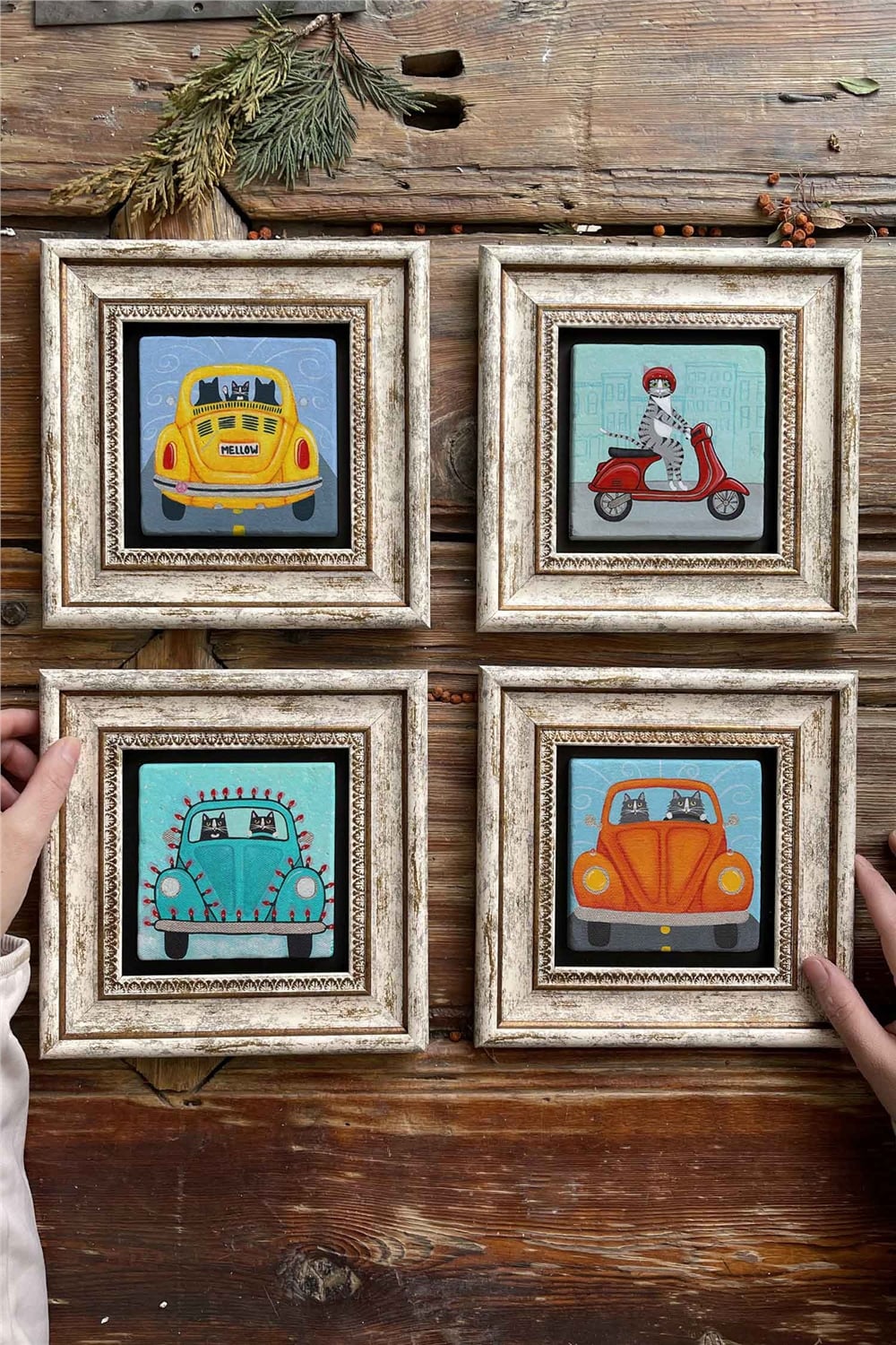 Oscar Stone Decor Çerçeveli Taş Tablo Duvar Dekoru 20x20cm 4'lü Set Vosvos Seti