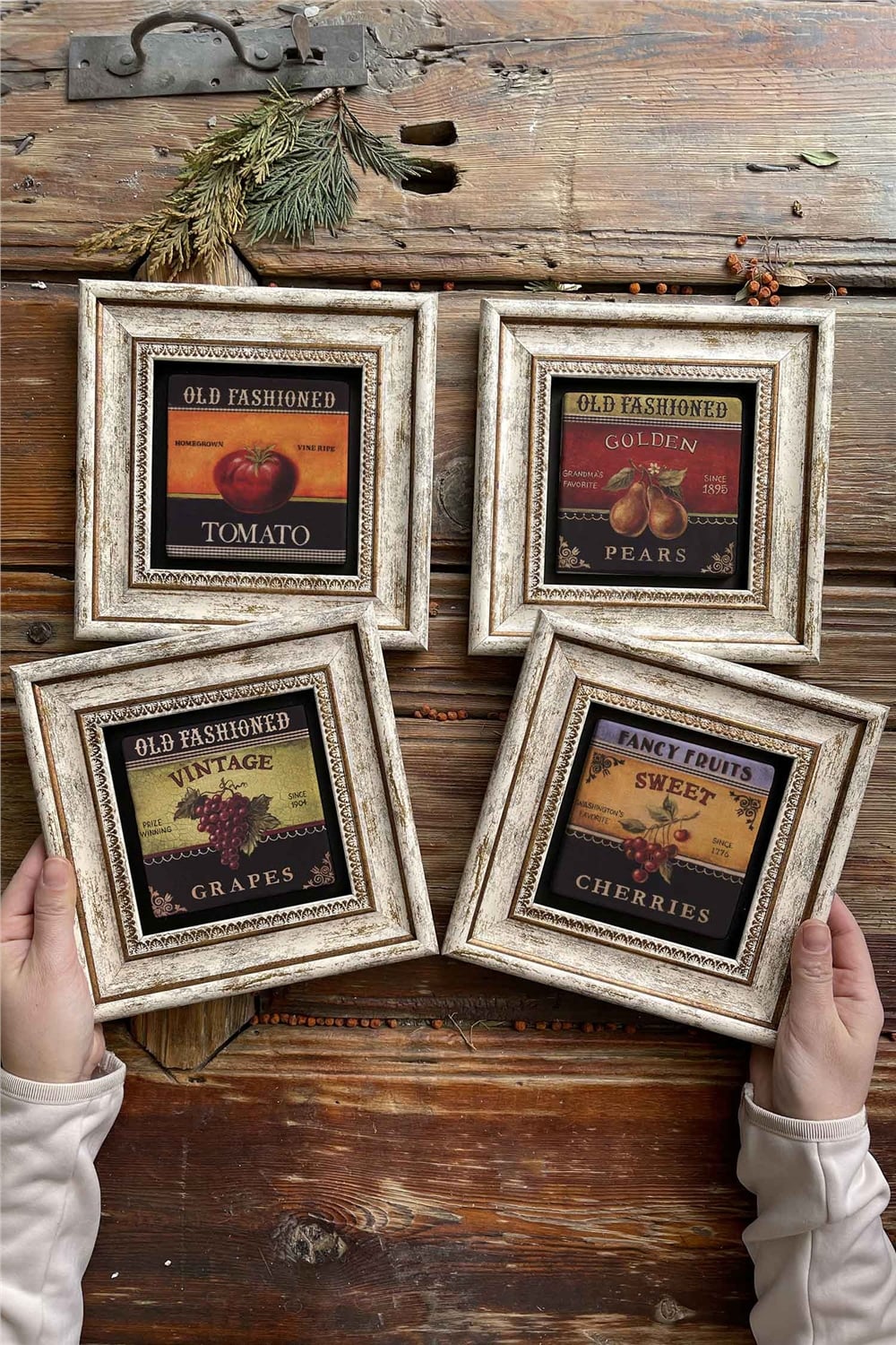 Oscar Stone Decor Çerçeveli Taş Tablo Duvar Dekoru 20x20cm 4'lü Set Mutfak Tabloları