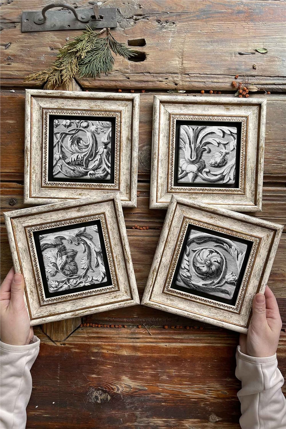 Oscar Stone Decor Çerçeveli Taş Tablo Duvar Dekoru 20x20cm 4'lü Set