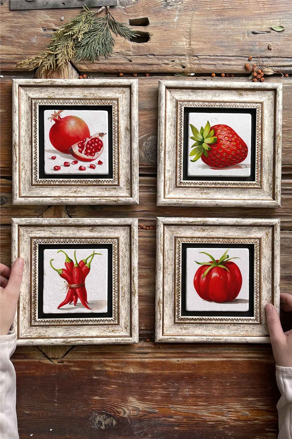 Oscar Stone Decor Çerçeveli Taş Tablo Duvar Dekoru 20x20cm 4'lü Set