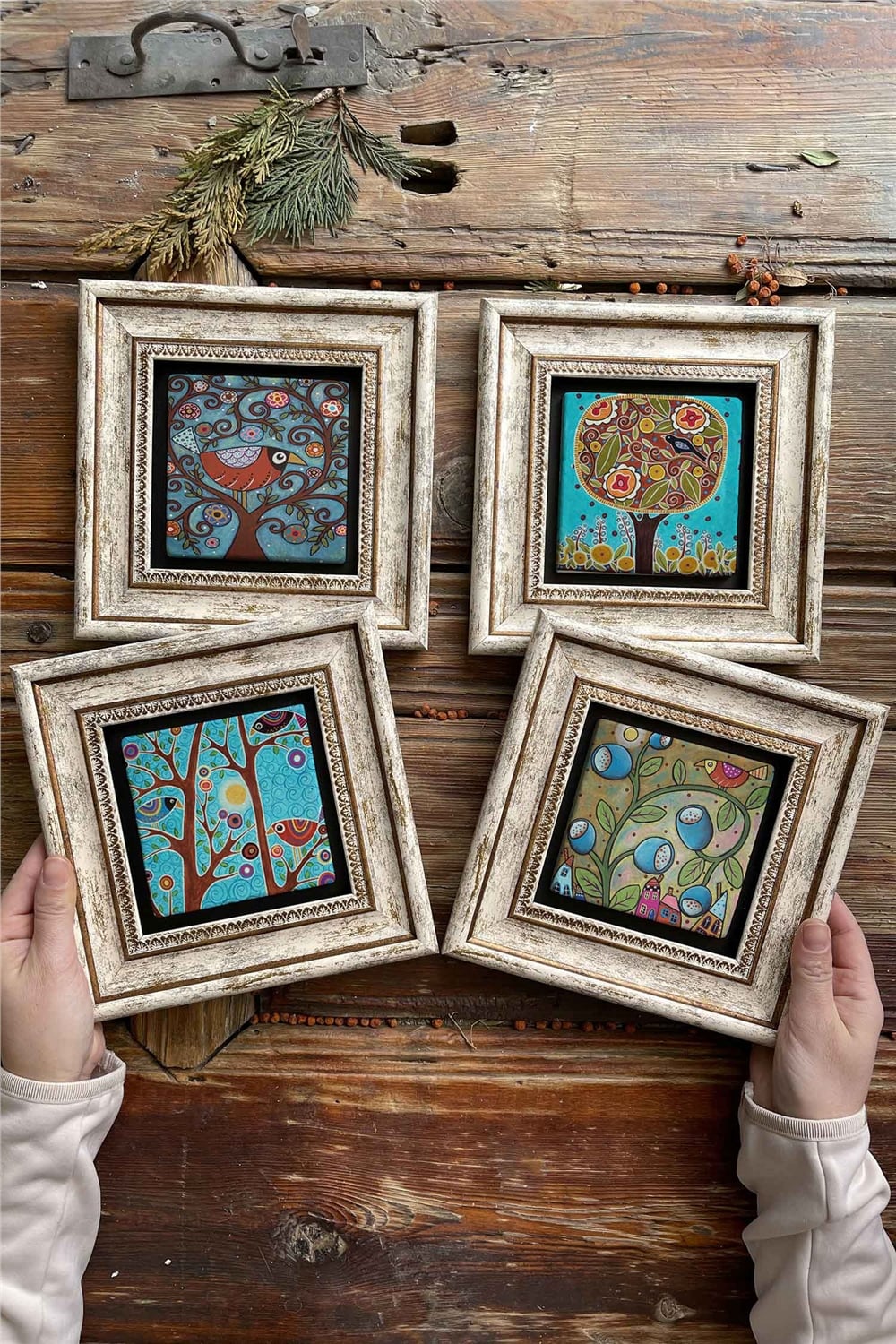 Oscar Stone Decor Çerçeveli Taş Tablo Duvar Dekoru 20x20cm 4'lü Set Deniz Atı Deniz Yıldızı