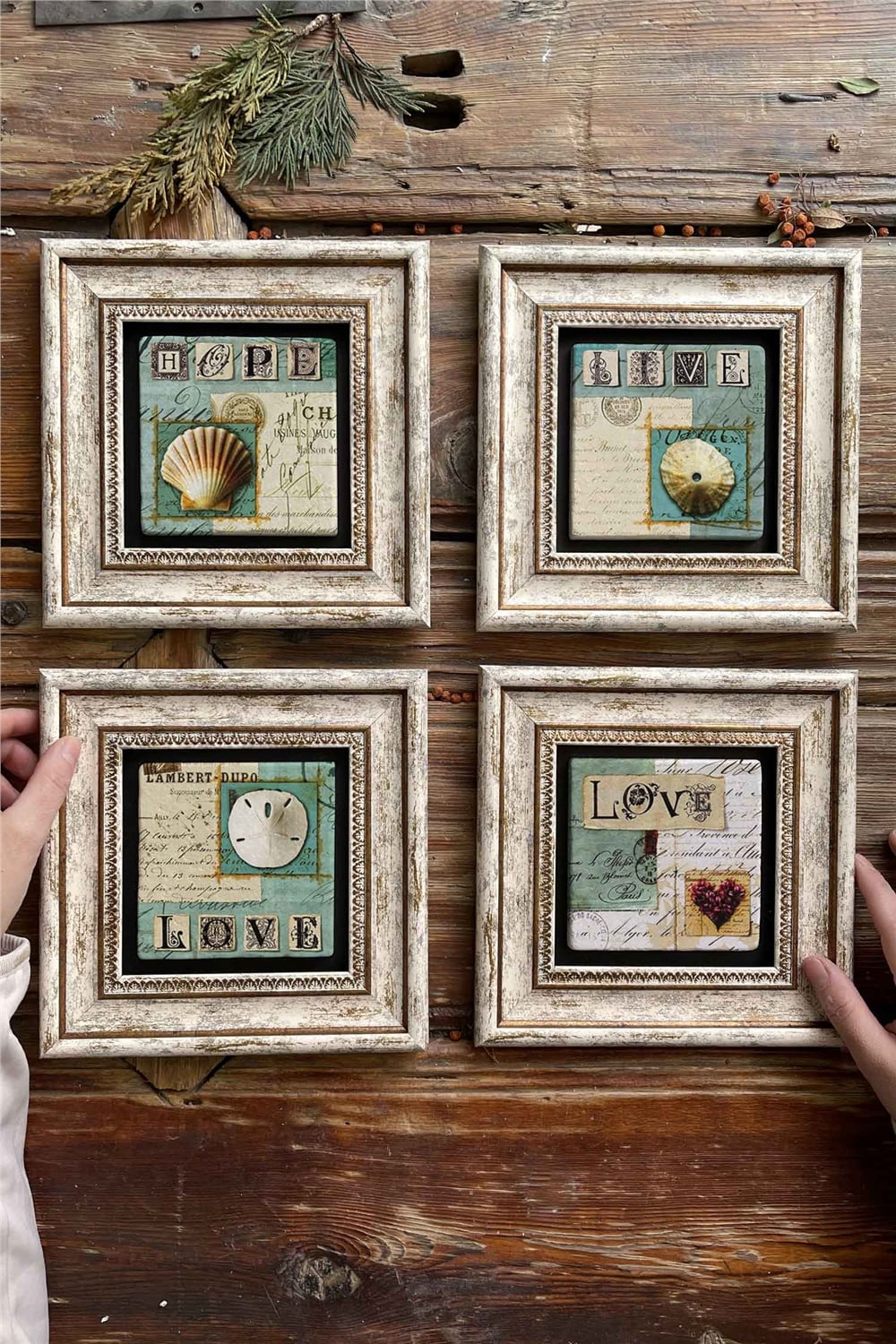 Oscar Stone Decor Çerçeveli Taş Tablo Duvar Dekoru 20x20cm 4'lü Set