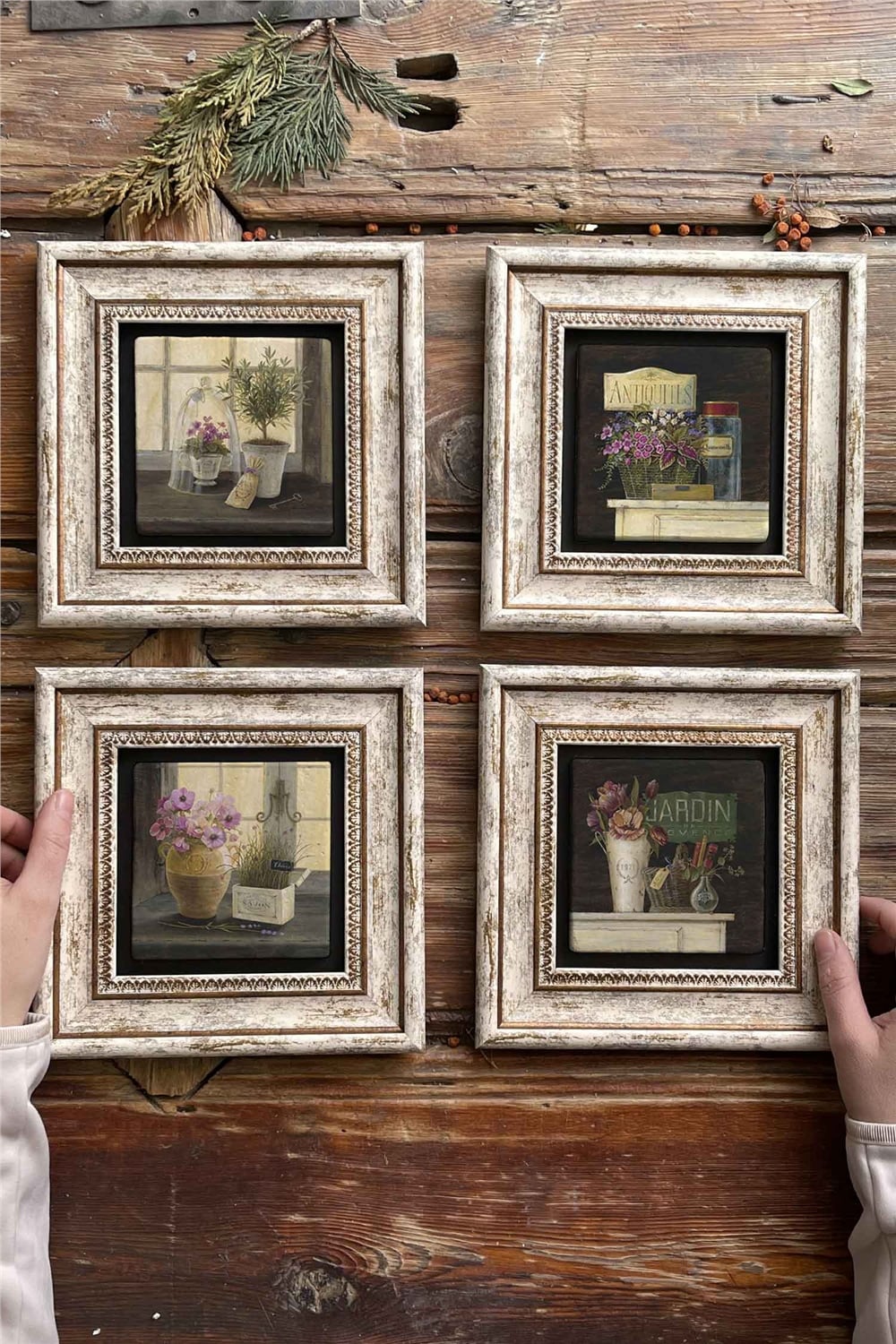 Oscar Stone Decor Çerçeveli Taş Tablo Duvar Dekoru 20x20cm 4'lü Set