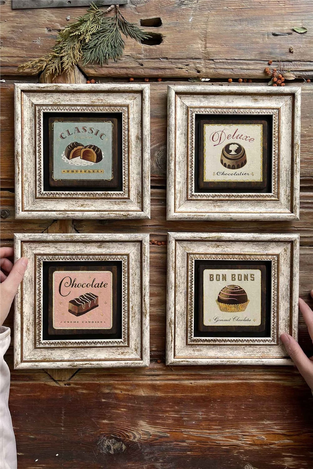 Oscar Stone Decor Çerçeveli Taş Tablo Duvar Dekoru 20x20cm 4'lü Set