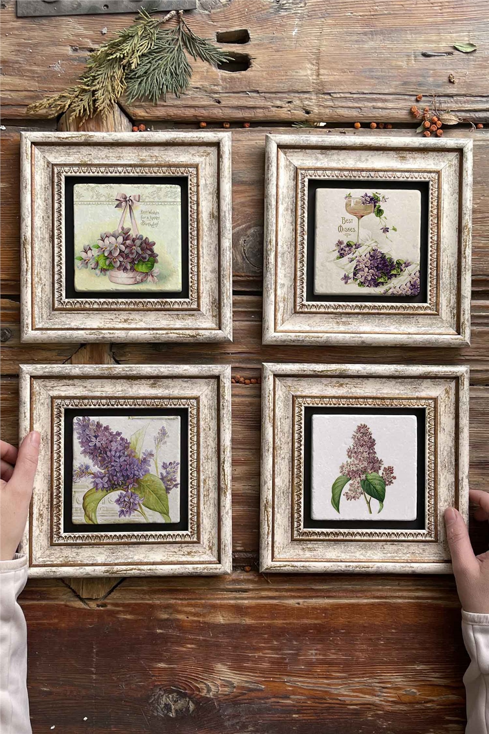 Oscar Stone Decor Çerçeveli Taş Tablo Duvar Dekoru 20x20cm 4'lü Set