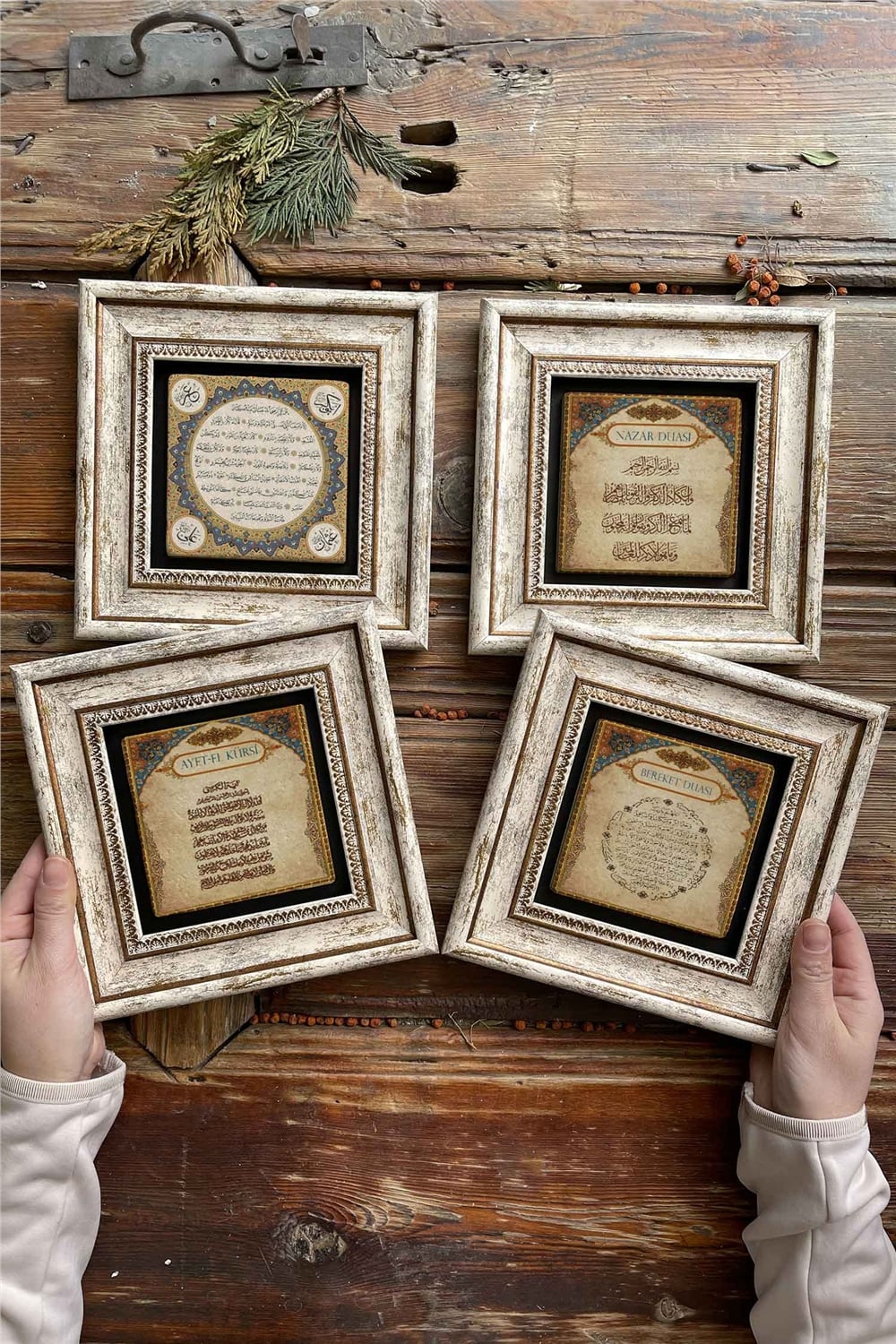Oscar Stone Decor Çerçeveli Taş Tablo 20x20cm 4'lü Set(1668-464-463-462)Kun fe Nazar Ayetel Bereket