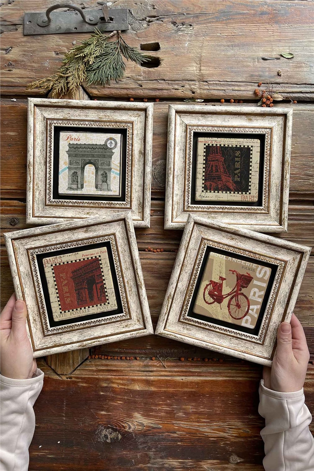Oscar Stone Decor Çerçeveli Taş Tablo Duvar Dekoru 20x20cm 4'lü Set Paris Set
