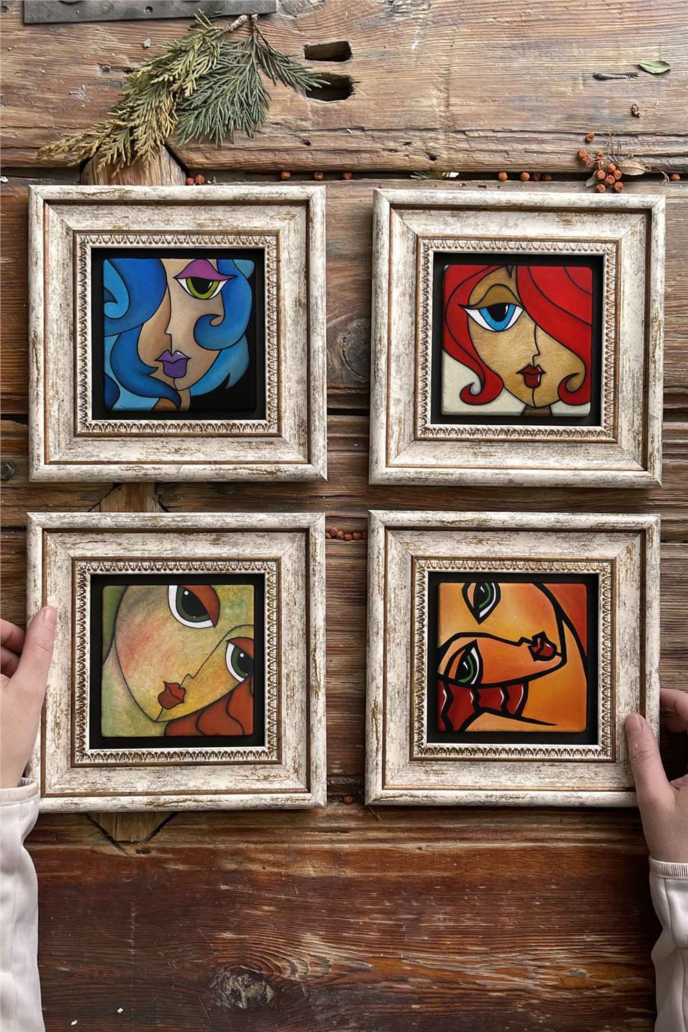 Oscar Stone Decor Çerçeveli Taş Tablo Duvar Dekoru 20x20cm 4'lü Set