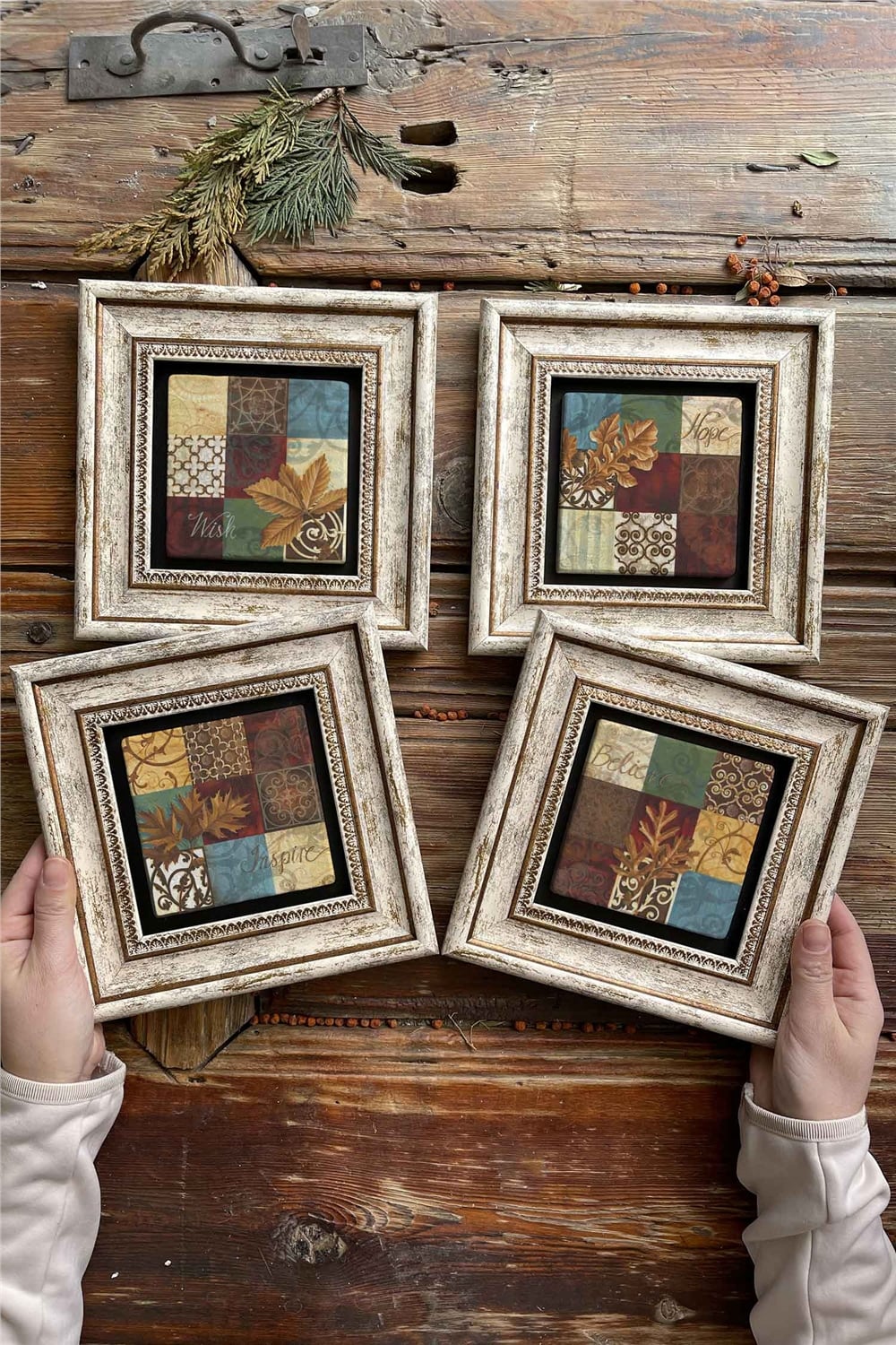Oscar Stone Decor Çerçeveli Taş Tablo Duvar Dekoru 20x20cm 4'lü Set