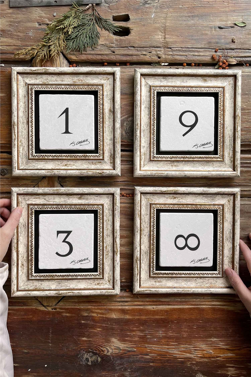 Oscar Stone Decor Çerçeveli Taş Tablo Duvar Dekoru 20x20cm 4'lü Set Atatürk Tabloları Seti