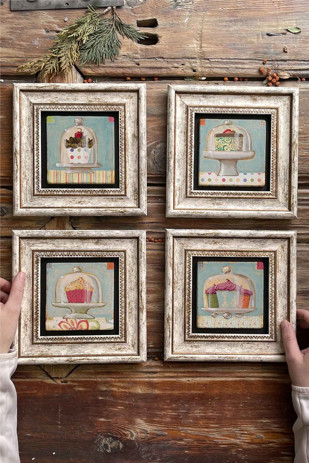 Oscar Stone Decor Çerçeveli Taş Tablo Duvar Dekoru 20x20cm 4'lü Set