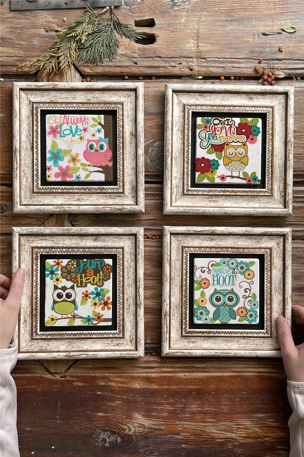 Oscar Stone Decor Çerçeveli Taş Tablo Duvar Dekoru 20x20cm 4'lü Set