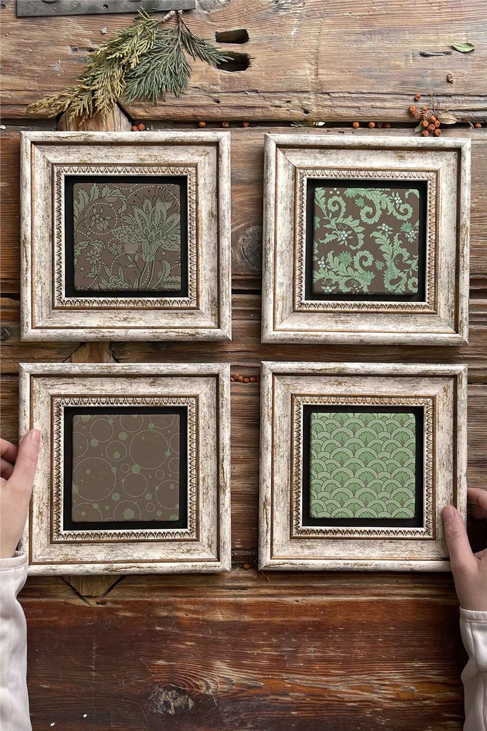 Oscar Stone Decor Çerçeveli Taş Tablo Duvar Dekoru 20x20cm 4'lü Set