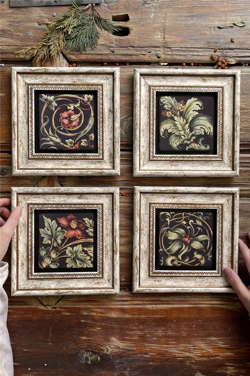 Oscar Stone Decor Çerçeveli Taş Tablo Duvar Dekoru 20x20cm 4'lü Set