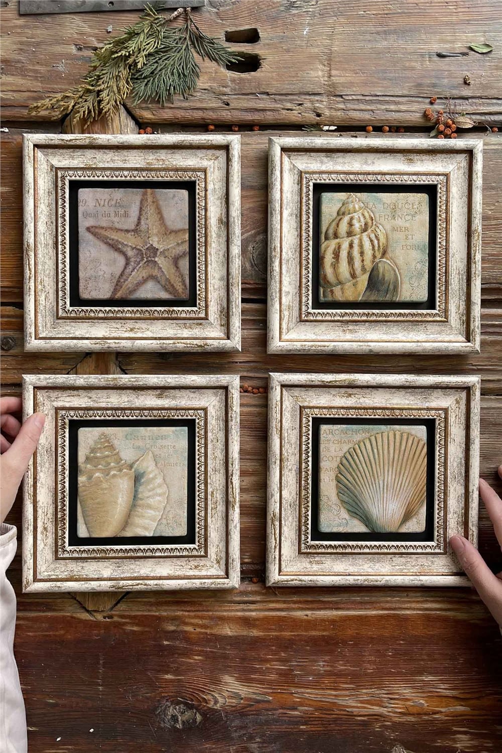 Oscar Stone Decor Çerçeveli Taş Tablo Duvar Dekoru 20x20cm 4'lü Set