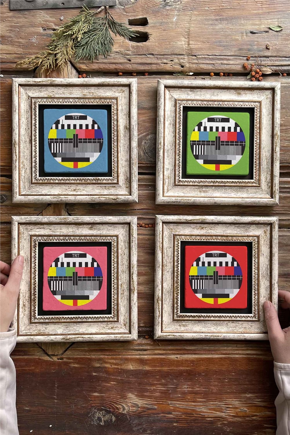 Oscar Stone Decor Çerçeveli Taş Tablo Duvar Dekoru 20x20cm 4'lü Set Trt Yayın Ekranları