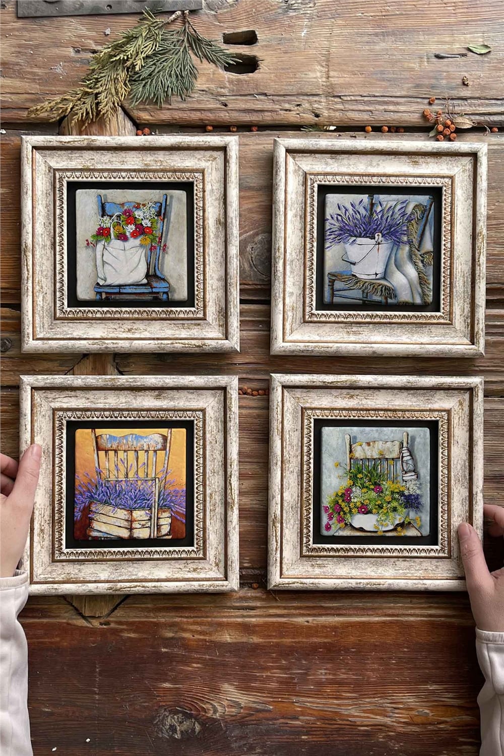 Oscar Stone Decor Çerçeveli Taş Tablo Duvar Dekoru 20x20cm 4'lü Set