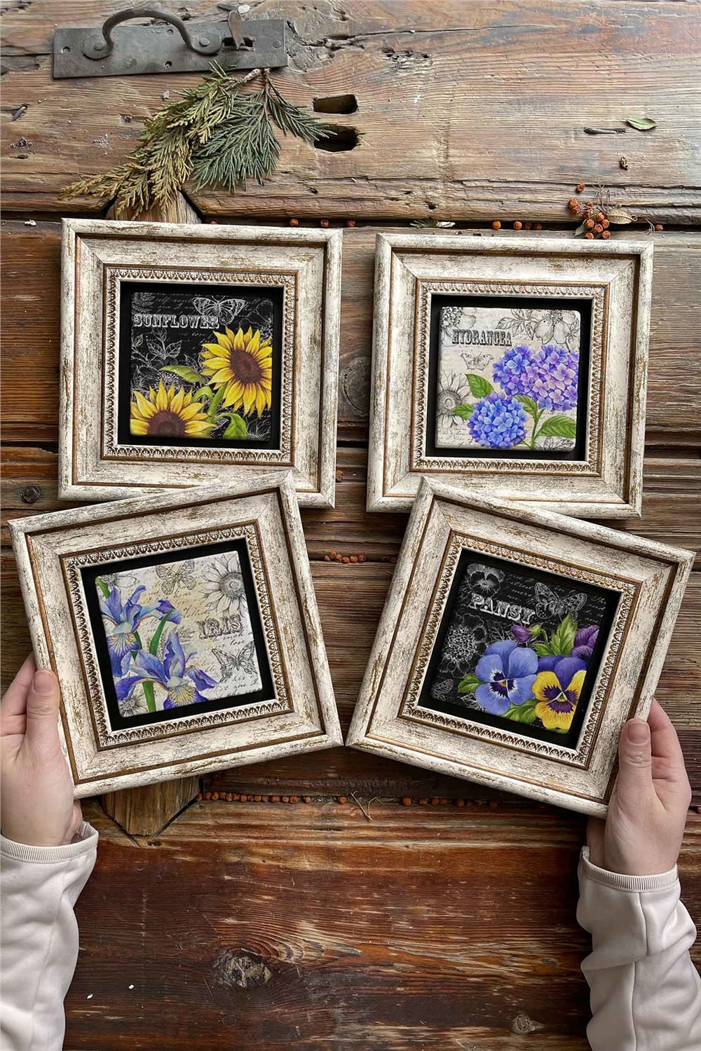 Oscar Stone Decor Çerçeveli Taş Tablo Duvar Dekoru 20x20cm 4'lü Set