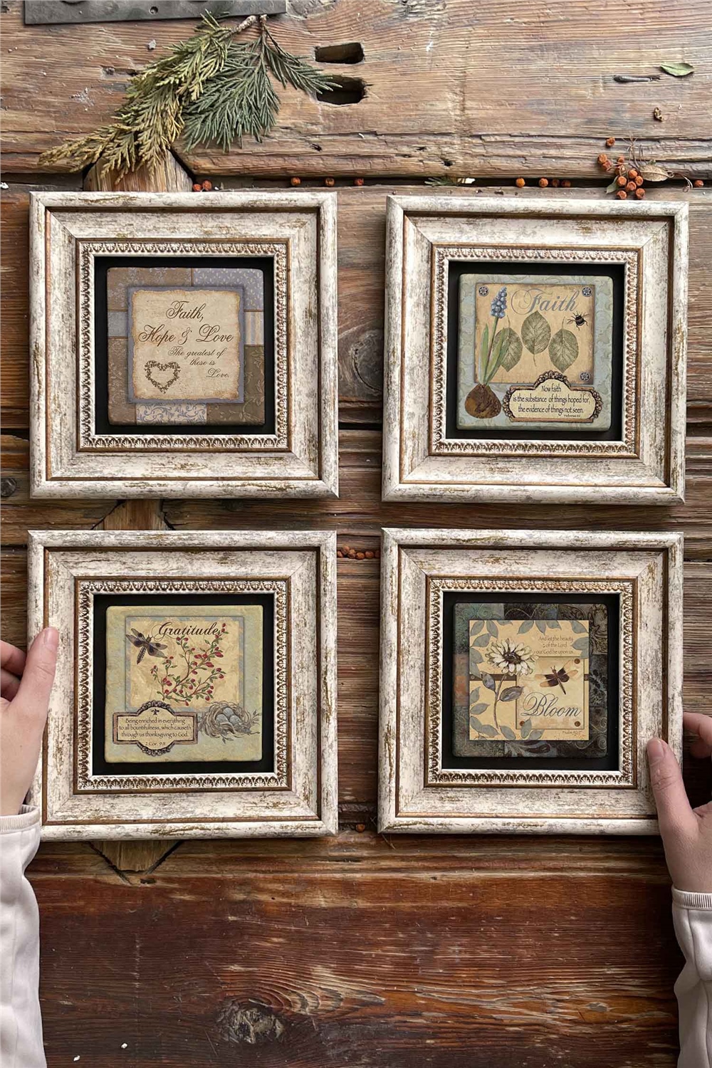 Oscar Stone Decor Çerçeveli Taş Tablo Duvar Dekoru 20x20cm 4'lü Set