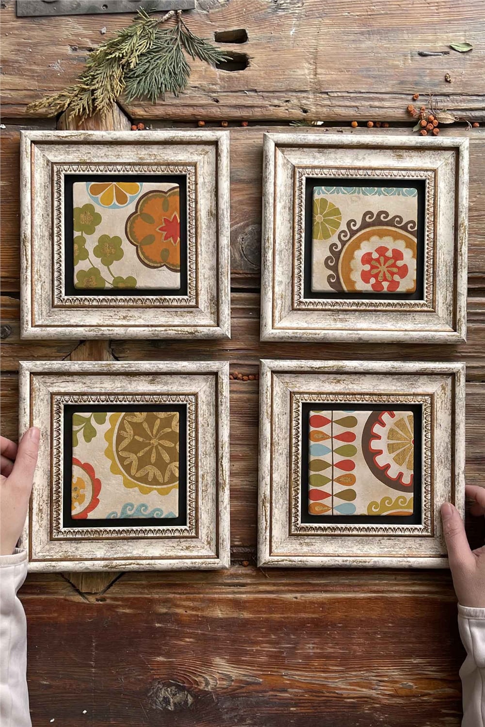 Oscar Stone Decor Çerçeveli Taş Tablo Duvar Dekoru 20x20cm 4'lü Set