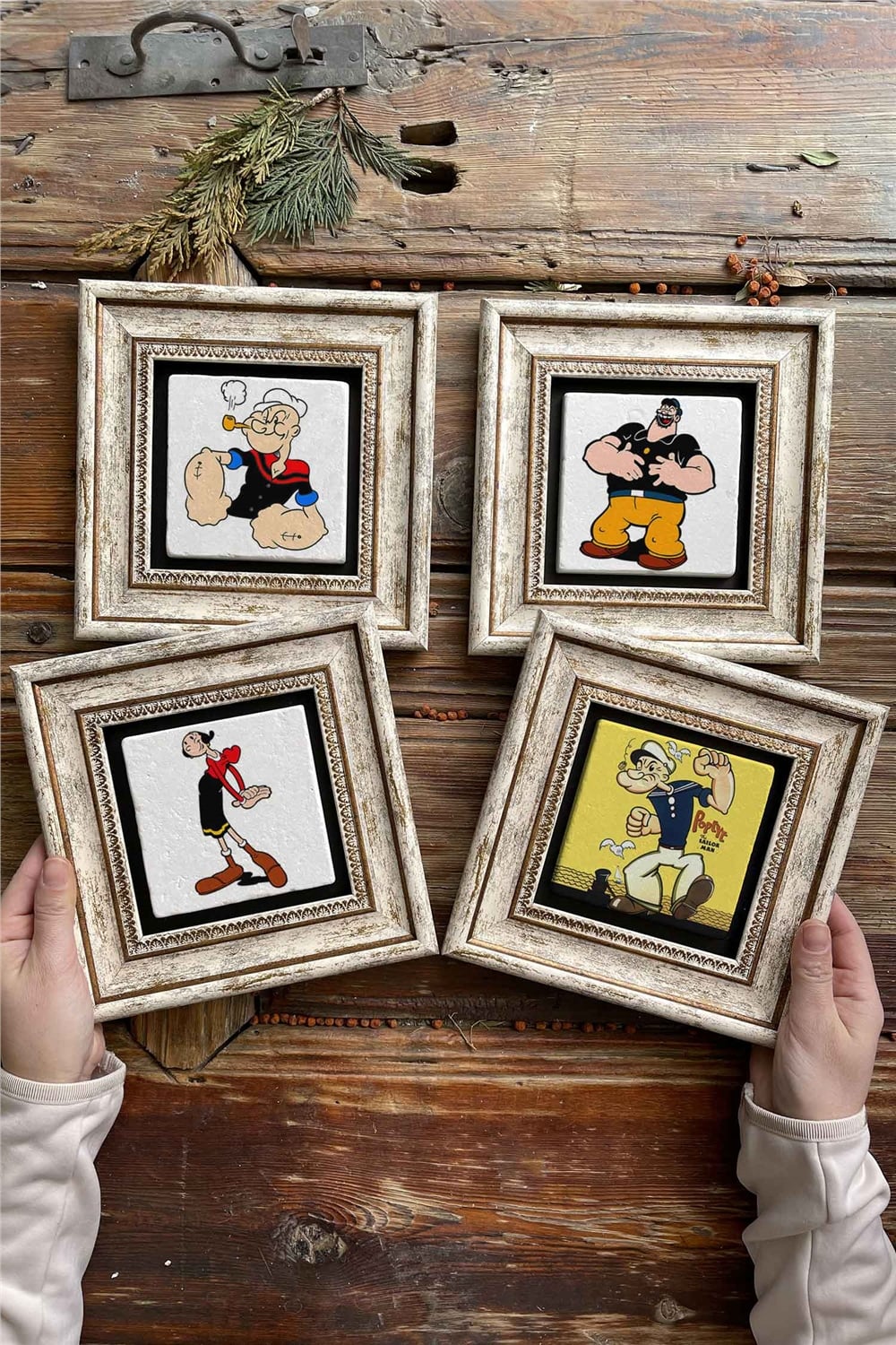 Oscar Stone Decor Çerçeveli Taş Tablo Duvar Dekoru 20x20cm 4'lü Set Temel Reis Tablosu