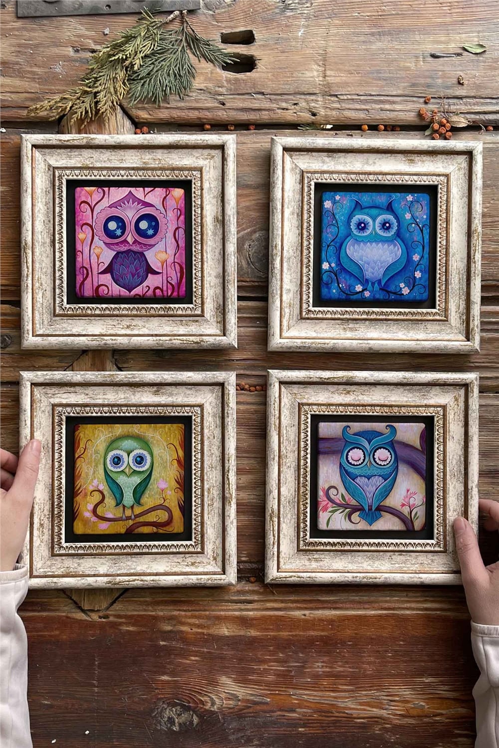 Oscar Stone Decor Çerçeveli Taş Tablo Duvar Dekoru 20x20cm 4'lü Set