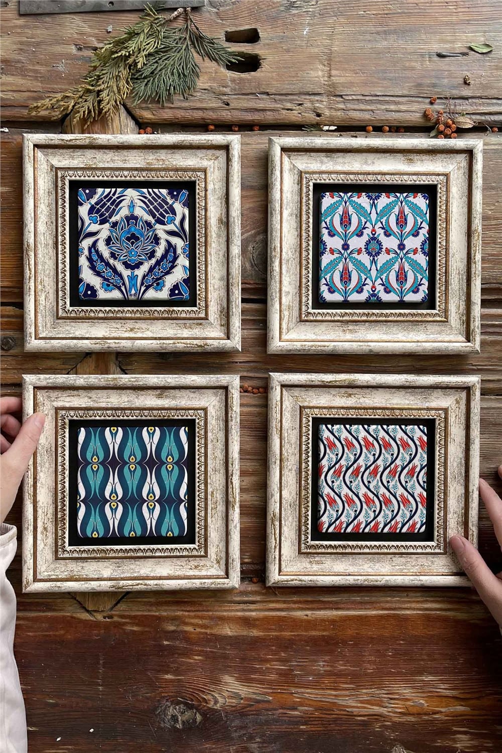 Oscar Stone Decor Çerçeveli Taş Tablo Duvar Dekoru 20x20cm 4'lü Set
