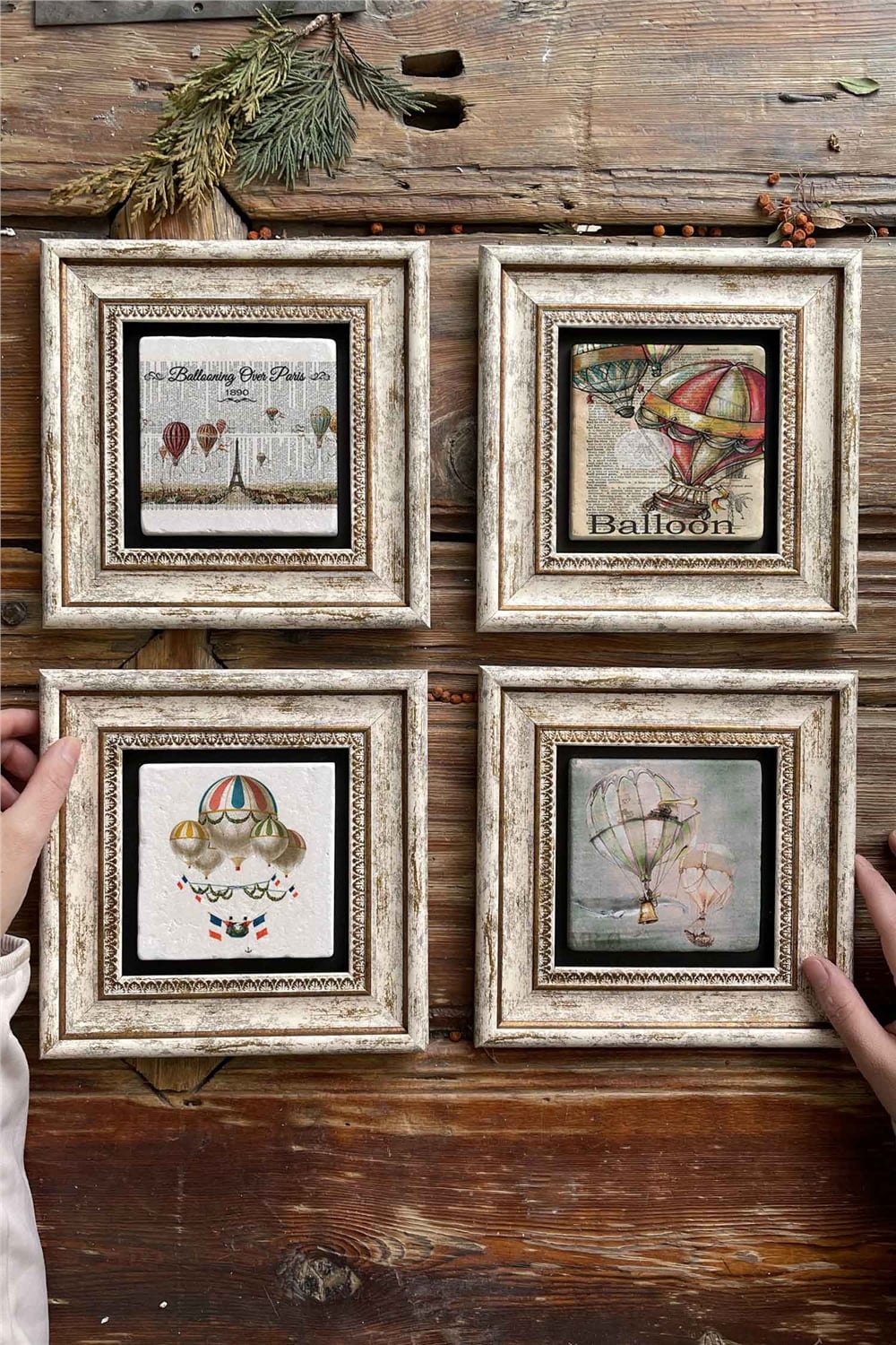 Oscar Stone Decor Çerçeveli Taş Tablo Duvar Dekoru 20x20cm 4'lü Set