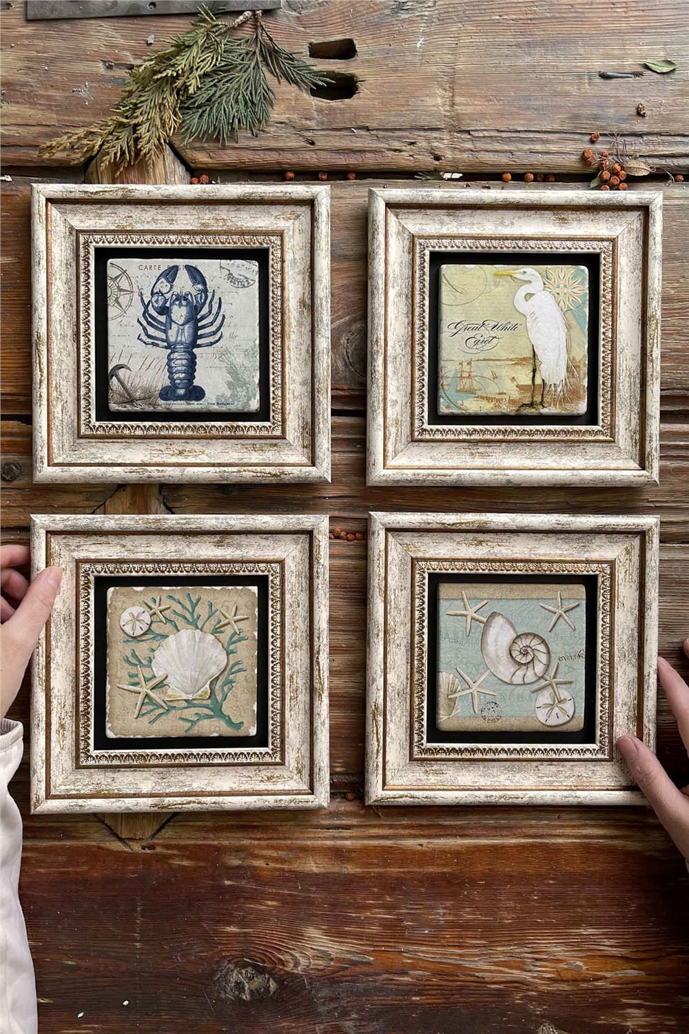 Oscar Stone Decor Çerçeveli Taş Tablo Duvar Dekoru 20x20cm 4'lü Set